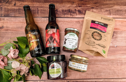 Coffret épicerie fine Hedona avec spécialités locales et produits faits maison, idée cadeau originale près du Mans.